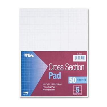 TOPS Cross Section Pad 1 Pad 5 SquaresInch Quadrille Rule Letter Size White 50 SheetsPad 1 Pad 35051