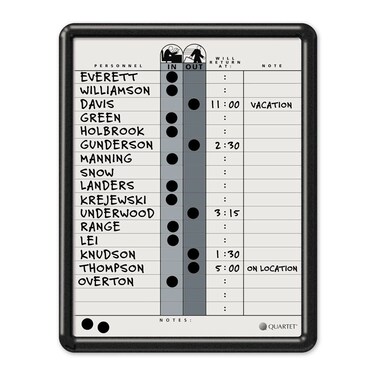 Quartet InOut Board 11 x 14 DuraMax Porcelain In and Out Board 18 Names Classic Gray Black Frame 750 White