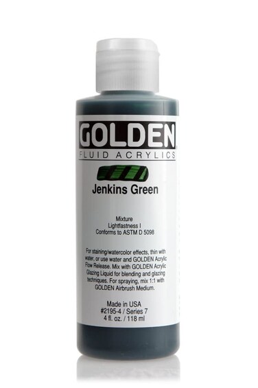 Fluid Acrylics by GOLDEN Jenkins Green 4 fl oz Bottle Professional Acrylic Paint SemiTransparent