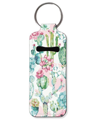 KLLRO RUO Chapstick Holder Keychain Fashion Lipstick Sleeve Lip Balm Portable Pocket Lip Gloss Tube Holder Clipon Makeup Travel Accessories  Watercolor Pink Cactus