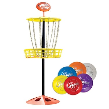 WhamO Mini Frisbee Golf Set 28inch Tall Frisbee Golf Target with 6 Mini Discs Portable Disc Golf Starter Toy Set for Indoor and Outdoor