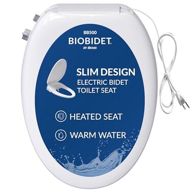 Bio Bidet BB500 Low Profile Electric Bidet Toilet Seat Warm Water Slim Heated Seat with Smart Sensor and Slow Close Lid Night Light Elongated White