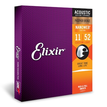 Elixir Strings Acoustic Guitar Strings Phosphor Bronze with NANOWEB Coating LongestLasting Rich and Full Tone with Comfortable Feel 6 String Set Custom Light 1152
