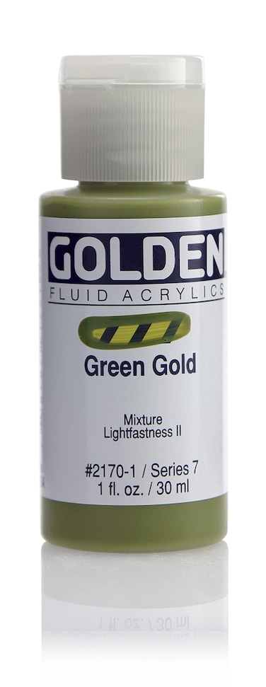 Fluid Acrylics by GOLDEN Green Gold 1 fl oz Bottle Professional Acrylic Paint Transparent