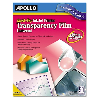 Apollo Transparency Film for Inkjet Printers Universal Quick Dry 50 SheetsPack VCG7033S Clear