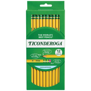 Ticonderoga WoodCased Pencils Unsharpened 2 HB Soft Yellow 12 Count