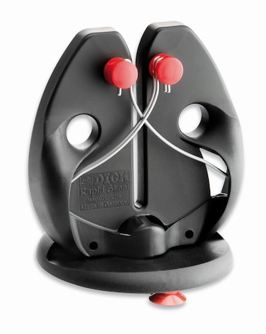 F DICK  Rapid Steel Action Set Knife Sharpener Black including stand plate  Professional kitchen knife sharpening  Stainless steel sharpening rods  Simple application  Made in Germany