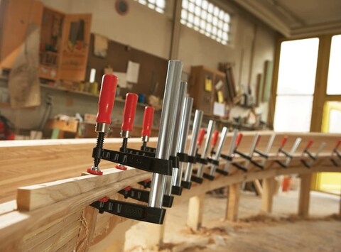 BESSEY Light Duty Tradesmans Bar Clamp  25x12 In  TGJ2512  Woodworking Clamps with Wooden Handle Ideal for Home Improvement  Workbench Projects carpentry and Cabinetry Black  Red