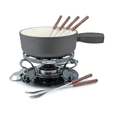 Swissmar KF66513 Lugano 2Quart Cast Iron Cheese Fondue Set 9Piece Matte Black