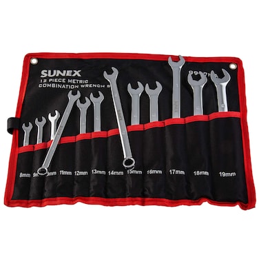 Sunex Tools 9917MA Metric VGroove Combination Wrench Set 8mm  19mm Fully Polished 12Piece Includes RollCase