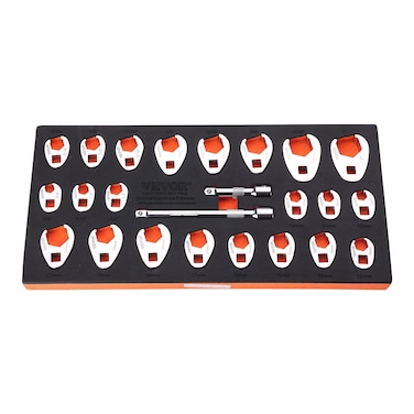 VEVOR 38 Drive Crowfoot Wrench Set with 2 Extension Bars 24Piece Crows Foot Wrench Set SAE  Metric 381 1022 mm with EVA Tool Organizer CRMO Steel Crowfoot Wrench Set