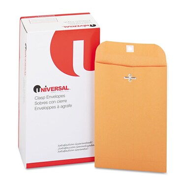 Universal 35260 Kraft Clasp Envelope 28lb 55 6 x 9 Brown Kraft 100Box