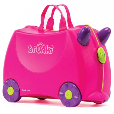 Trunki RideOn Kids Suitcase  TowAlong Toddler Luggage  CarryOn Cute Bag with Wheels  Kids Luggage and Airplane Travel Essentials Trixie Girl Pink