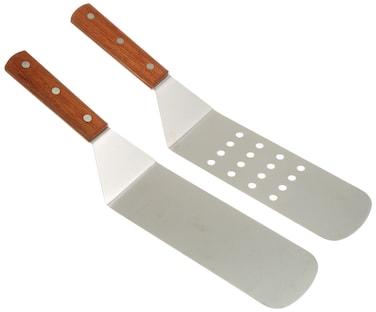 Grill Dump Truck Stainless Steel Riveted Smooth Wooden Handle Commercial Grade a Perforated Solid Spatula 2piece Set