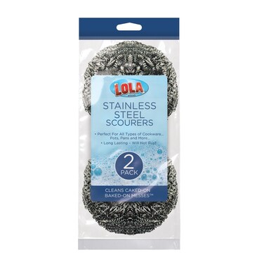 LOLA Stainless Steel Wool Scouring Pad Brand 18 Grams  Curled Flat Wire Cleans Caked On  Baked On Messes on Cookware 2 Pack