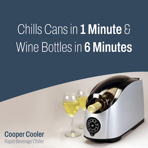 Cooper Cooler  Rapid Beverage  Wine Bottle Chiller for Home Bars  Dorms Automatic Touchpad Quick Chill Functionality Efficient Ice  Water System Perfect for Sodas Beer Wine  Silver