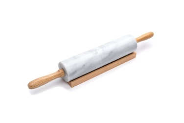 Fox Run Polished Marble Rolling Pin with Wooden Cradle 10Inch Barrel White