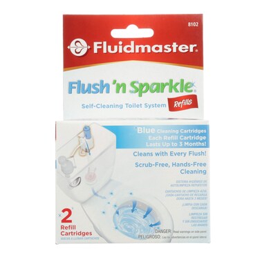 Fluidmaster 8102P8 Flush n Sparkle Automatic Toilet Bowl Cleaning System Refills Blue 2Pack Upgraded Version
