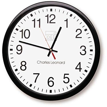 Charles Leonard Round Wall Clock 14 Inch Thinline Quartz with 12 Inch Dial Analog with Second Hand BlackWhite 76820
