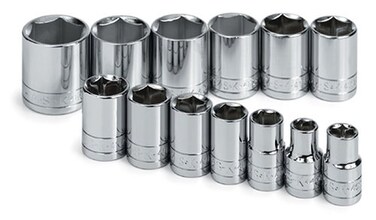SK Tools USA 12 Drive 13 Piece 6 Point Standard SAE Chrome Socket Set 716  114  41136