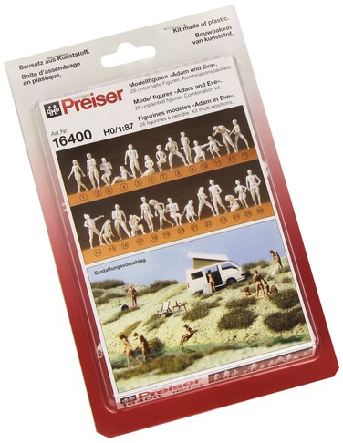 Preiser 16400 Unpainted Figure Set Adam  Eve Combination Kit Package26 HO Model Figure Red