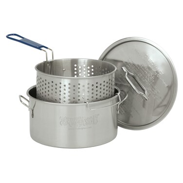 Bayou Classic 1150 14qt Stainless Fry Pot Features Heavy Welded Handle Stainless Lid and Stainless Perforated Basket w Cool Touch Handle Perfect For Frying Fish Shrimp or Hushpuppies