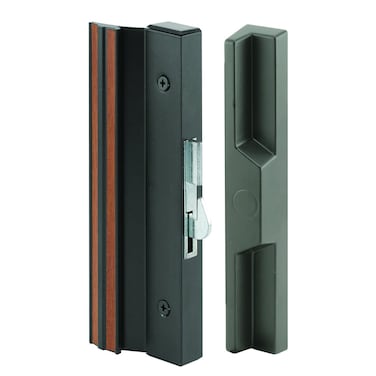 SlideCo 141752 Sliding Patio Door Handle Set 41516 In Extruded Aluminum Hook Latch Black with Wood Grain Single Pack