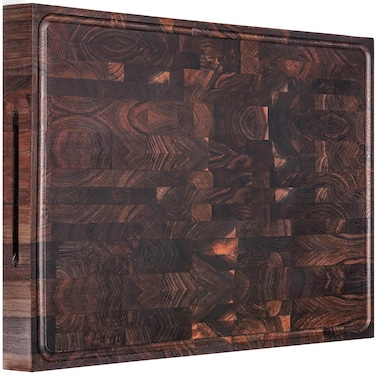 AZRHOM Extra Large Thick Walnut Wood End Grain Cutting Board 24x18x2 In Wooden Butcher Block Chopping Board For Kitchen with Juice Groove Handles NonSlip Pats Gift Box