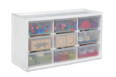 ArtBin 6809PC Store In Drawer Cabinet Sewing  Craft Organization Plastic Storage Unit with 9 Drawers White with Clear Drawers