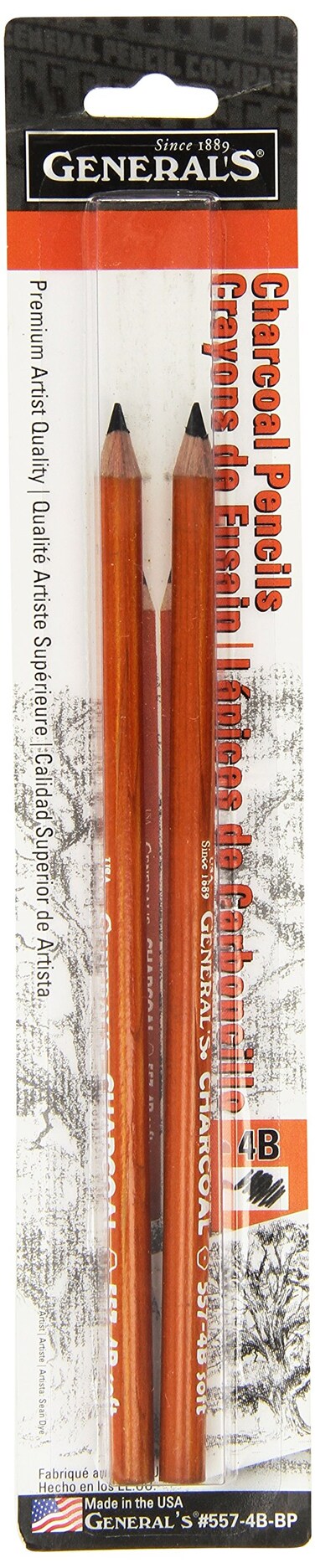 General Pencil 5574BBP Generals Charcoal Pencil 4B 2 Each 2 Count Pack of 1 Black