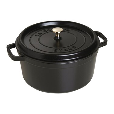 STAUB Cast Iron Dutch Oven 7qt Round Cocotte Made in France Serves 78 Black Matte