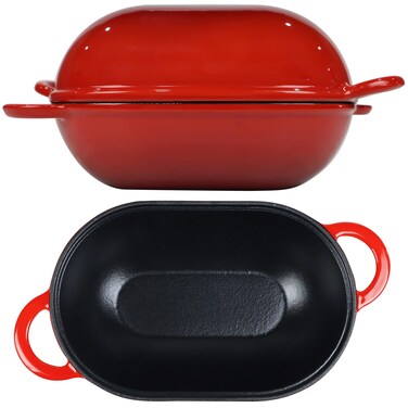 Crucible Cookware Enameled Cast Iron Bread Pan Dutch oven with Lid and Loop Handles  Red  Oven Safe Form for Baking and Cooking Artisan Bread Kit  Loaf Pan