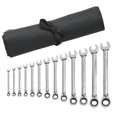 GEARWRENCH 13 Pc 12 Pt Reversible Ratcheting Combination Wrench Set with Tool Roll SAE  9509RN