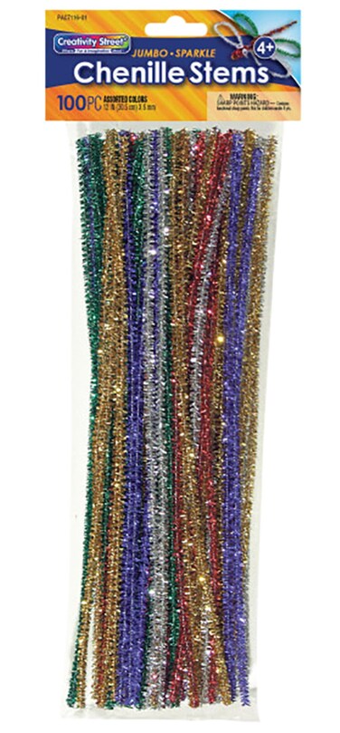 Creativity Street Jumbo Chenille Stems 14 x 12 Inches Assorted Sparkle Color Set of 100