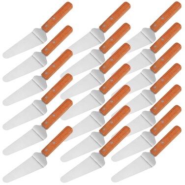 20 Pack Wood Handle Pizza Pie Server Stainless Steel Cake Server Cake Holder Transfer Triangular Spade Spatula Shovel for Pizza Cake Biscuit Baking