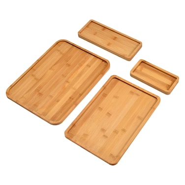 Prosumers Choice Bamboo Serving Tray  Set of 4 Wooden Tea Tray  16x12Inch Coffee Table Tray  Food Tray for Serving Snacks or Drinks  Bamboo Tray for Breakfast in Bed Carrying Food and More