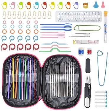 100Pcs Aluminum Ergonomic Crochet Hooks Kit DIY Hand Knitting Craft Art Tool Yarn Knitting Needles Kit with Case for Beginners Experienced Crochet Hook Lovers