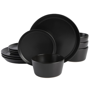 Gibson Soho Lounge Sofia Coupe Stoneware Dinnerware Set Service for 4 12pcs Black