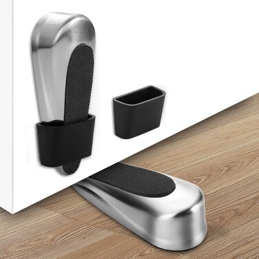 Door Stoppers Heavy Duty Door Stop Wedge Home Premium Door Stopper Quality Zinc Alloy and Rubber Made Suits Any Door Floor Carpet Comes with 2 Door Stoppers Adhesive Wall Protectors 2 Pack Black