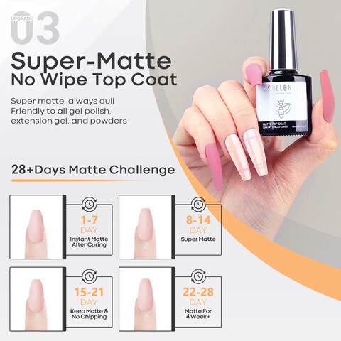modelones Gel Top Coat Base Coat for Gel Nail Polish 3 Pcs 10 ml No Wipe Matte  Shiny Top Coat Long Lasting High Gloss and Matte Effects DIY at Home