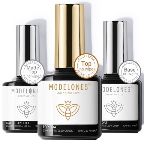 modelones Gel Top Coat Base Coat for Gel Nail Polish 3 Pcs 10 ml No Wipe Matte  Shiny Top Coat Long Lasting High Gloss and Matte Effects DIY at Home