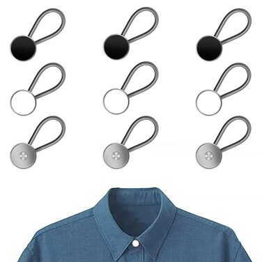 MARSHOHO 9pcs Collar ExtendersNeck Extenders Shirt Elastic Button Extender for Men Dress Shirt Cuffs Women Coat Black Silver White PE03