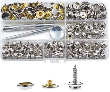 180 Pieces Canvas Snap Kit BetterJonny Stainless Steel Screws Snaps 38 Socket Marine Grade Canvas and Upholstery Boat Cover Snaps Button Fastener with 3 Setting Tools for DIY Furniture Silver
