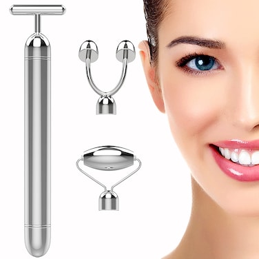 3 In 1 Face Massage Roller Electric Facial Roller Metal Face Massage Tools Set Facial Skin Care Tools Eyes Nose Arms Legs Body Massager