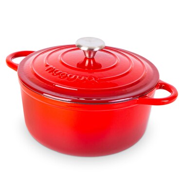 Cast Iron Pot with Lid  NonStick Ovenproof Enamelled Casserole Pot Oven Safe up to 500 F  Sturdy Dutch Oven Cookware  Red 5Quart 24cm  by Nuovva