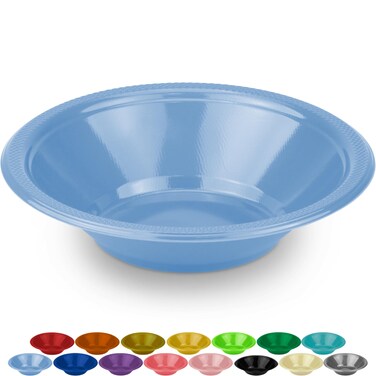 DecorRack 24 Small Plastic Bowls 7 inch Disposable Popcorn Soup and Salad Bowls Kids Birthday and Holiday Party Supplies Fruit Snack Serving Bowl 12 oz Light Blue Pack of 24