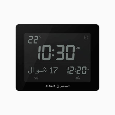 ALFAJR Azan Clock CF19 Black Automatic Athan Five Times in 5 Different Voices  Simplified Manual for USA Cities Zoon Black