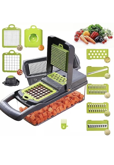 12 in 1 Mandoline Slicer Heavy Duty Potato Onion Food Veggie Chopper with Vegetable Peeler Hand Guard and Container Black