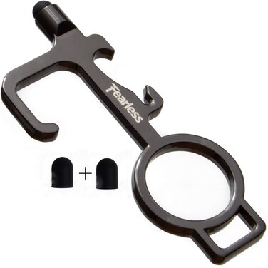 No Touch Door Opener Tool Sturdy  Multifunctional No Contact Door Opener Keychain Tool with Stylus Bottle Opener  Button Pusher Jet Black