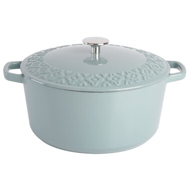 Spice by Tia Mowry Savory Saffron 6Qt Cast Iron Dutch Oven wEmbossed Lid  Aqua Blue 6Quart